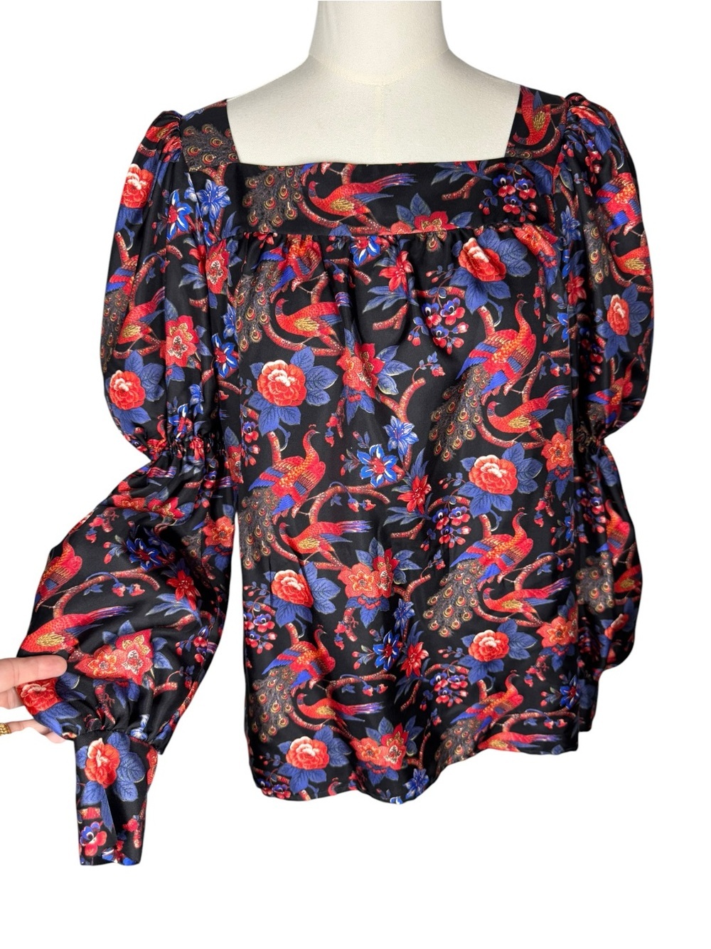 LA DoubleJ x Mantero Blouse Archival Pavone Peacock Print 100% Silk Size S Italy